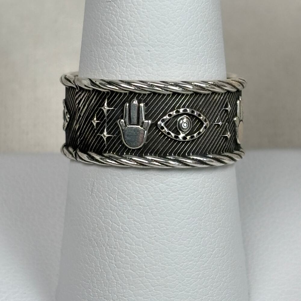 Celestial Hamsa Evil Eye Sterling Silver Ring Vintage ATI 925 Mexico Size 8.75
